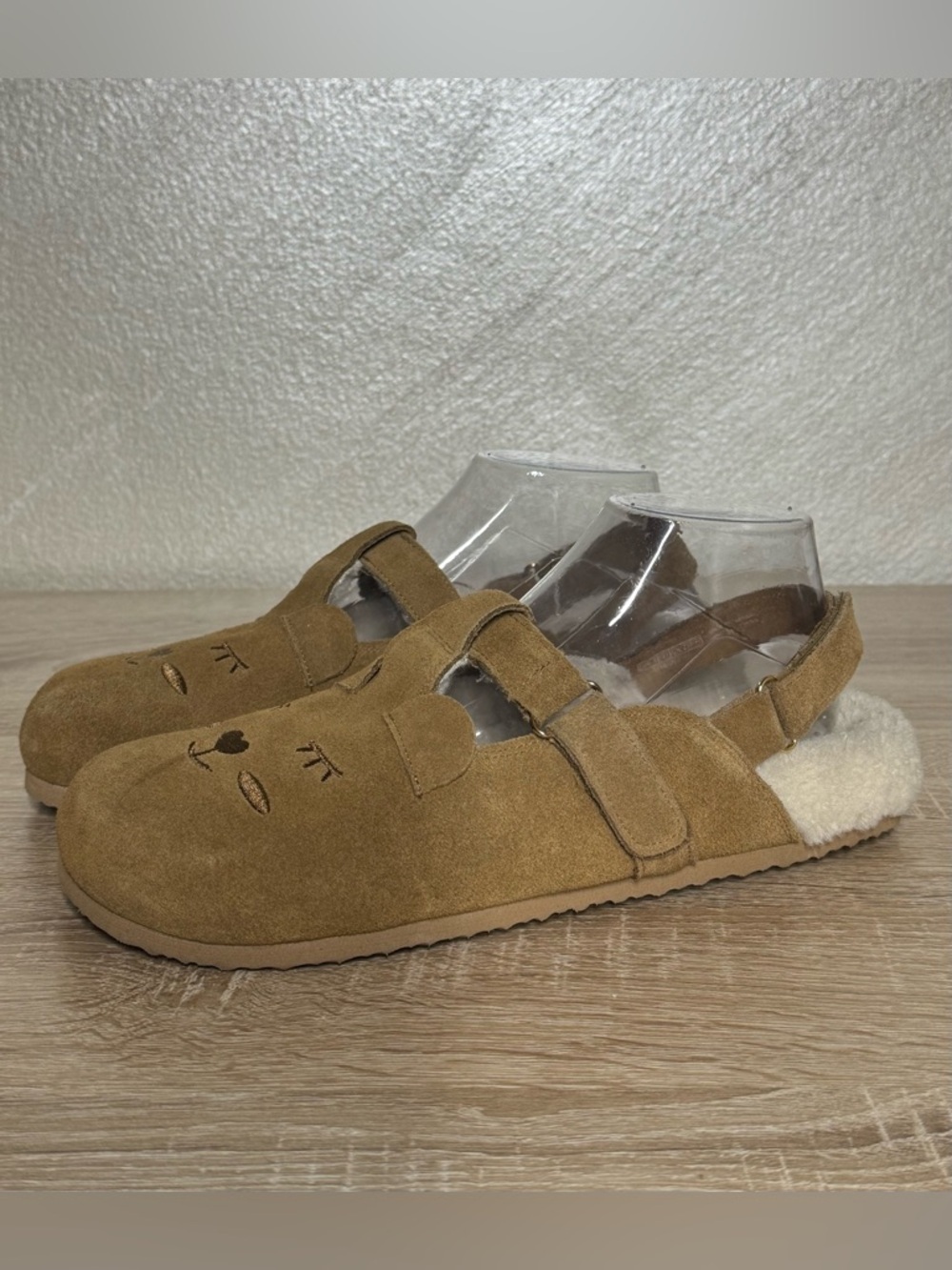 Zara Women 38-39 US 8-9 Brown Suede Clogs Fur Lined With Animal Detail